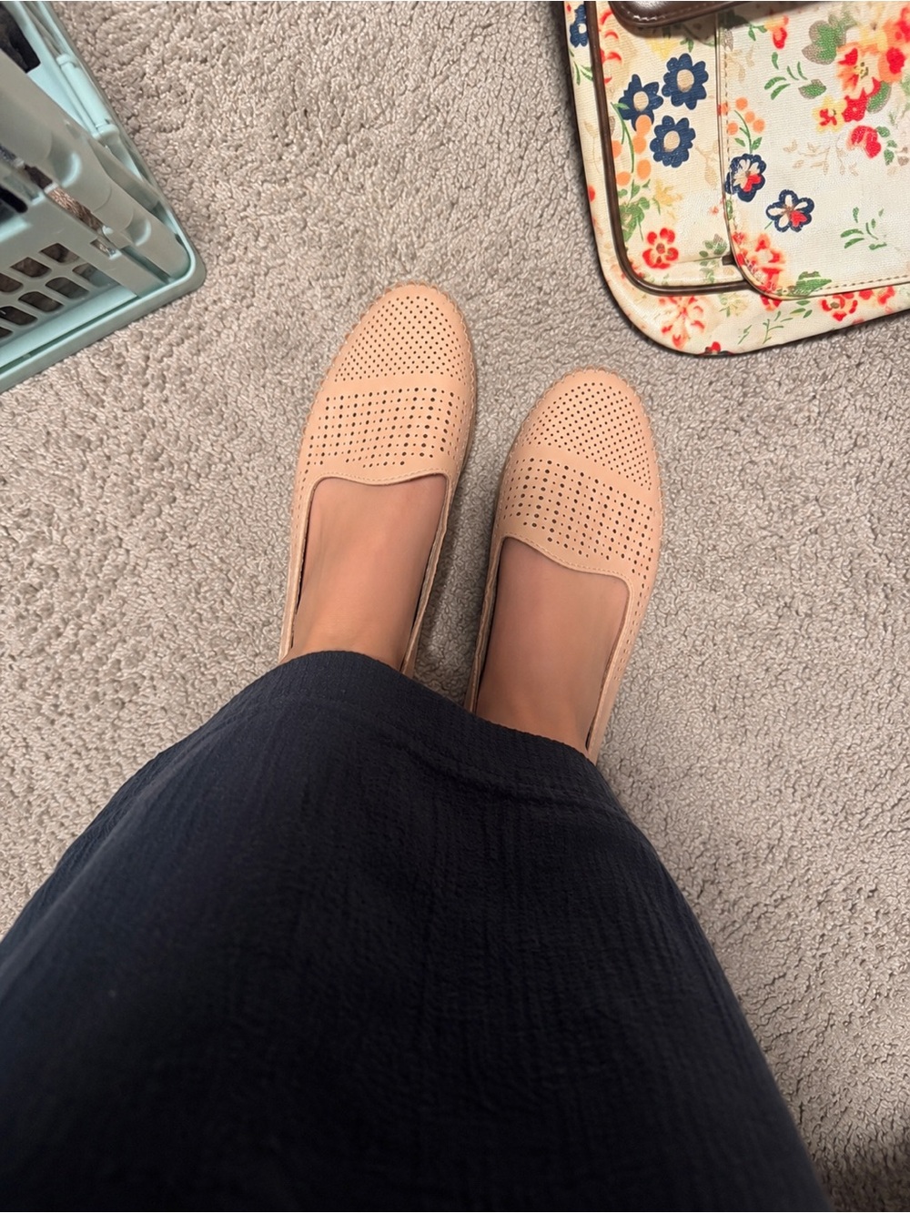 Perforated Nude Slip-On Loafers — Women’s Comfortable Flats